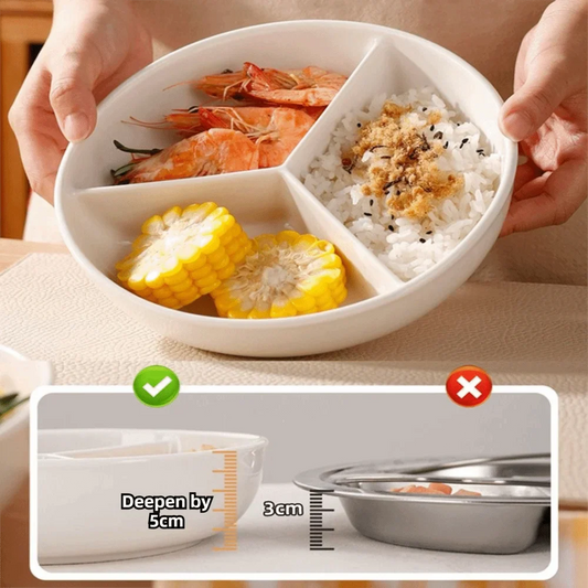 3 Compartments Grid-shaped Dinner Plate White Ceramic Divided Food Tray Durable Large Capacity Steamed Plate Breakfast Dish