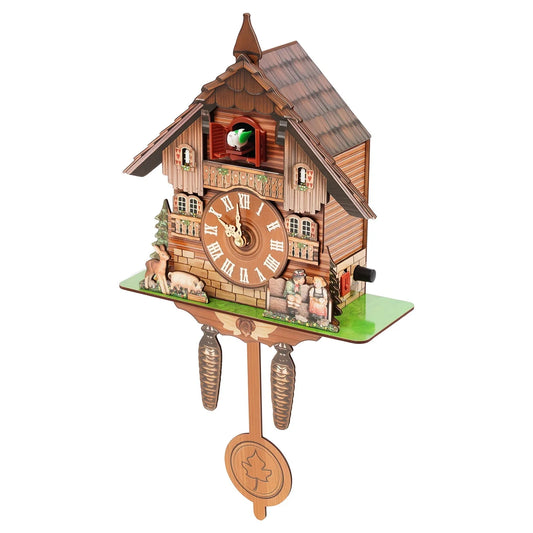 Nordic Style Designed Hanging Handmade Wood Cuckoo Clock w/ Chiming Bird 18"