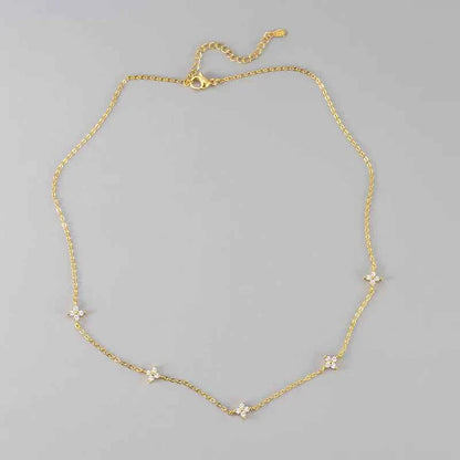 New Stainless Steel Zircon Necklaces for Women 18K Gold Plated Four Leaf Grass Collar Chain Necklace Luxury Jewelry Gift