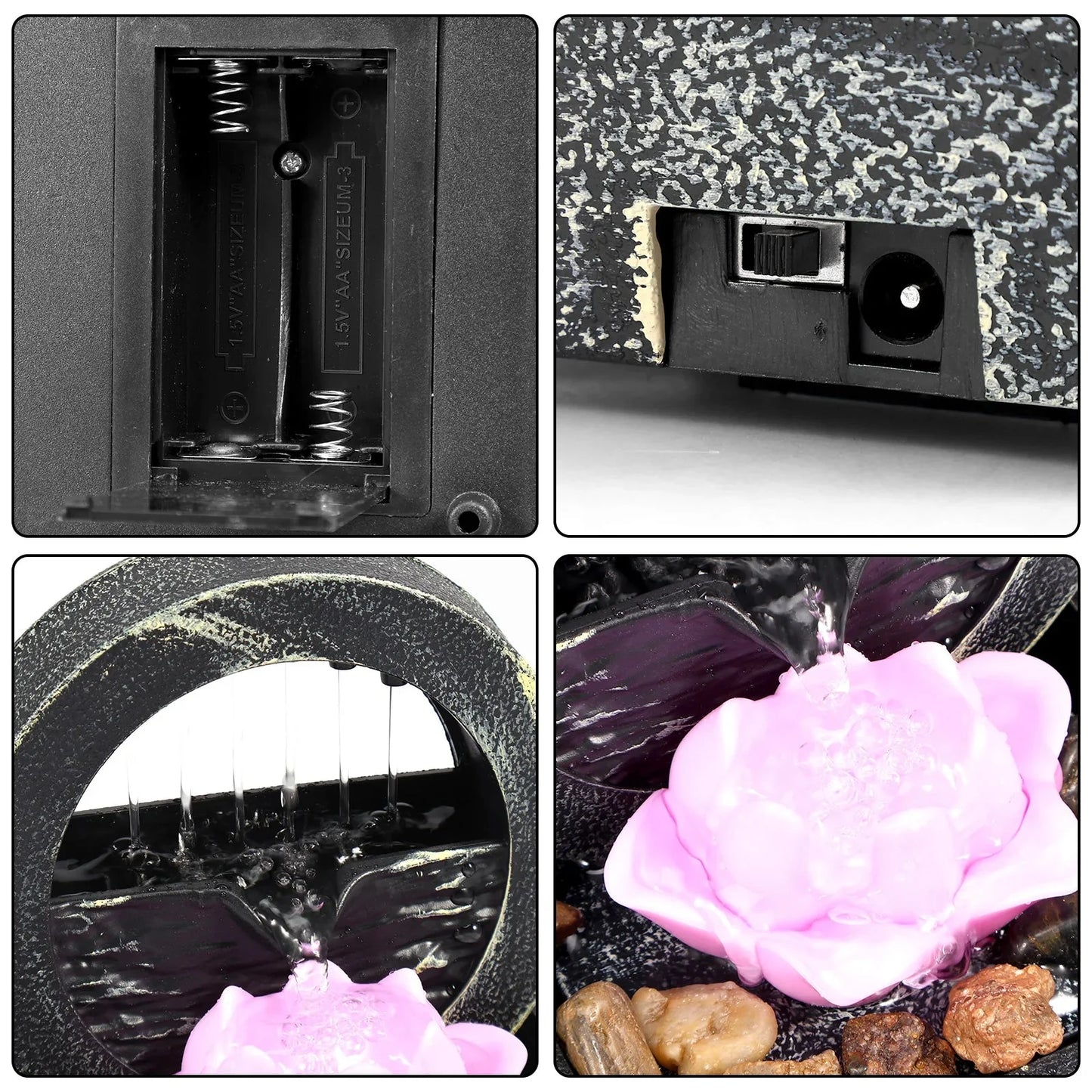 Tabletop Fountain Battery/USB Operated Water Fountain Feature Zen Meditation Fountain Decor Sound Relaxation Fountain Ornament