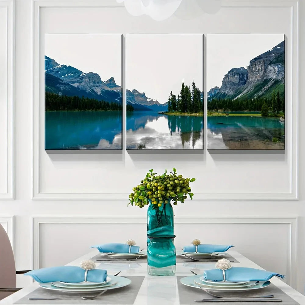 3 canvas wall art prints - landscape of turquoise lake and mountain on canvas, upholstery,1.5 inch thick wood frame
