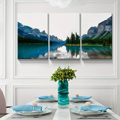 3 canvas wall art prints - landscape of turquoise lake and mountain on canvas, upholstery,1.5 inch thick wood frame