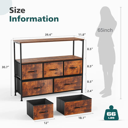 Dresser for Bedroom Storage Drawers, Fabric Storage Tower with 2/4/5/6/7/8/9/10 Drawers Sturdy Metal Frame