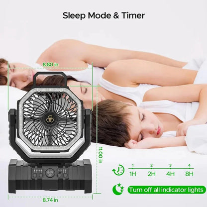 Camping Fan with LED Lantern, 20000mAh Auto-Oscillating Battery Operated Desk Fan with Remote&Hook, 8” Portable Fan