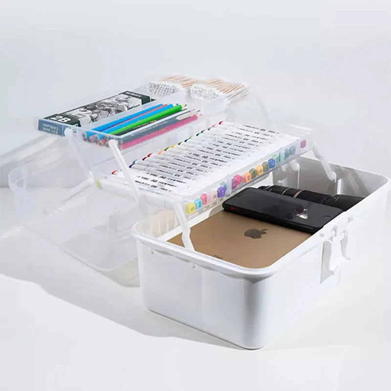 Three-tier Art Toolbox Carry Case – Organizes brushes, paints, palettes, and other art supplies with categorized storage.