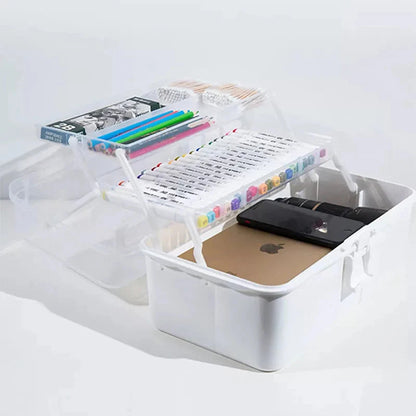 Three-tier Art Toolbox Carry Case – Organizes brushes, paints, palettes, and other art supplies with categorized storage.