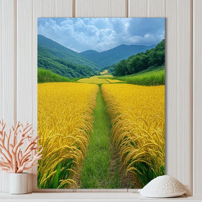 Charming Yellow Rice Fields Canvas Art - Frameless Home Decor for Office & Cafe | Ideal Gift for Any Room