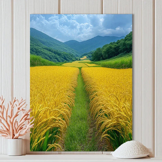 Charming Yellow Rice Fields Canvas Art - Frameless Home Decor for Office & Cafe | Ideal Gift for Any Room