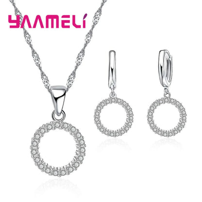 925 Sterling Silver Jewelry Set Necklace And Earrings For Women Party Wedding Engagement Accessories