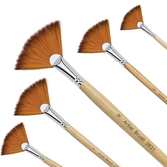 Paint Brushes 5 Pieces Fan Paint Brush Artists Nylon Brushes for Acrylic, Watercolour and Oil Painting