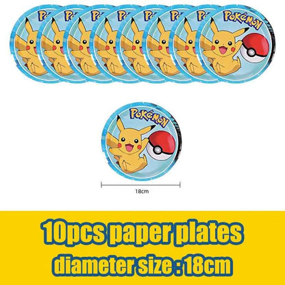Pokemon Birthday Party Decorations Paper Tableware Plates Napkins Cups Pikachu Birthday Tablecloth Party Supplies Children Gifts