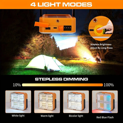 Solar rechargeable multifunctional led work light, portable outdoor floodlight-1200mah lithium battery, suitable for camping.