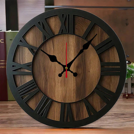 Vintage Theme Wooden Round Silent Hanging Wall Clock, Suitable For Living Room, Office, Study Room, Bedroom, Home Decoration