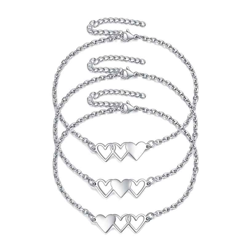 3 Sisters Bracelets Best Friends Necklace for 3 Set of 3 Heart Bracelets 3 BFF 3 Bestie Long Distance Friendship Gift