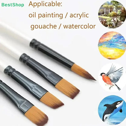 ♥24 Pcs Pearl White Art Paintbrush Set – Nylon Brushes for Oil, Acrylic & Watercolor Painting