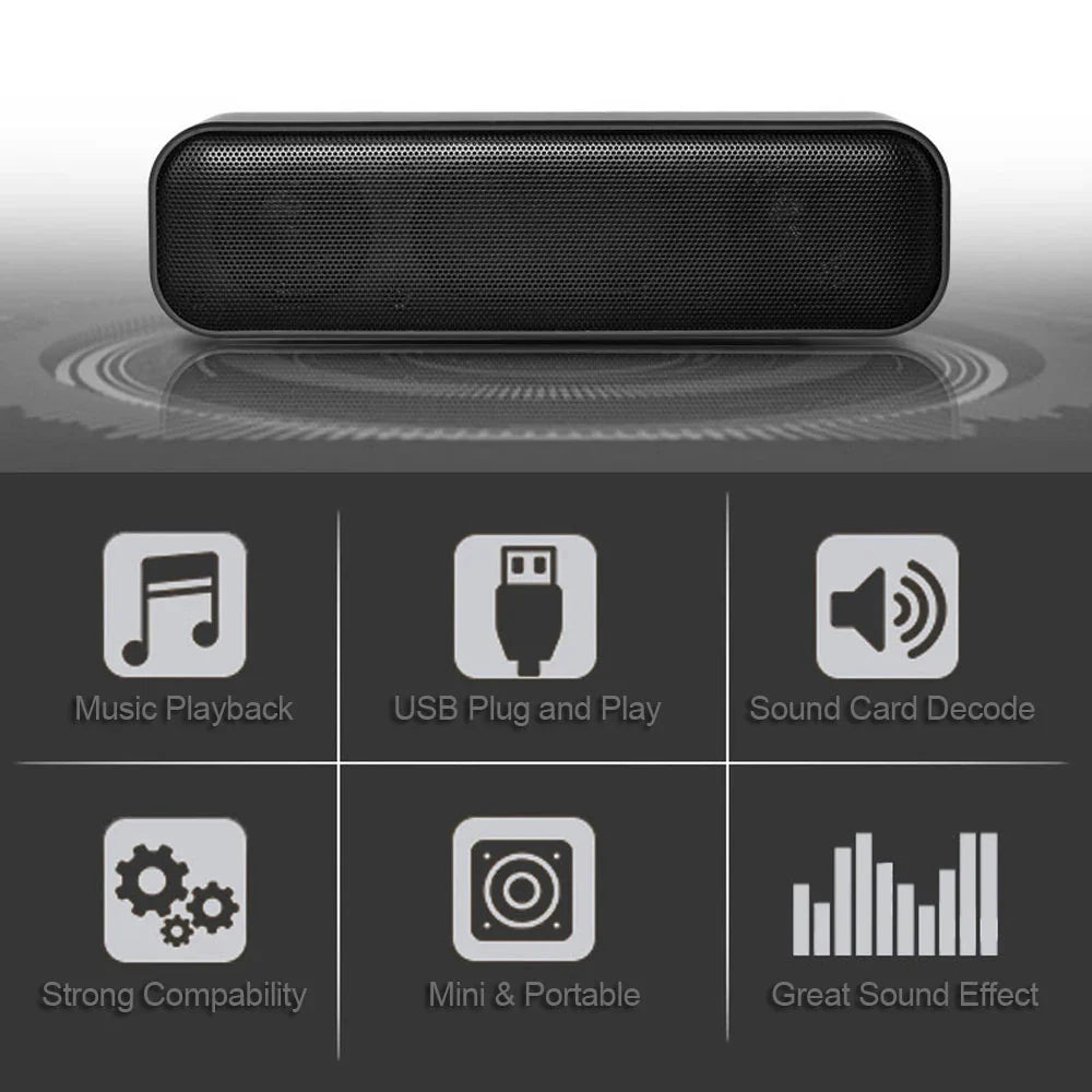 HK-5008 USB Powered Soundbar Desktop Speaker Wired Computer Sound Box for TV Desktop Laptop with 2 Subwoofers Music Player