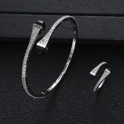 New jerseis Women's Fashion 2 Pcs Bracelet & Ring Set مجموعات المجوهرات Resin Simple Design Gold Open Cuff Bangle Jewelry Set