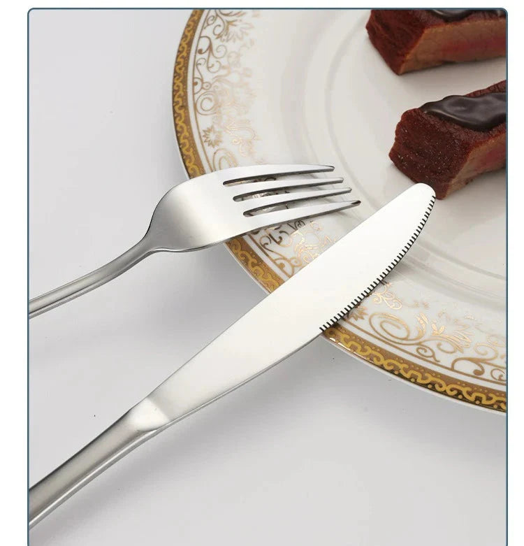 24-Piece Silverware Set with Steak Knives Forks Spoons,Stainless Steel Flatware ,Tableware Cutlery Service for 6,Dishwasher Safe