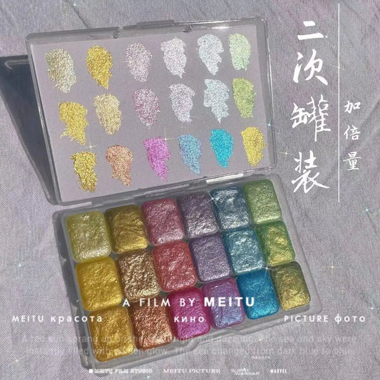 Master Grade 16 Colors Pearlescent Solid Watercolor Paint Mineral Nail Art Flower Painting Dyeing Tool Thangka ES