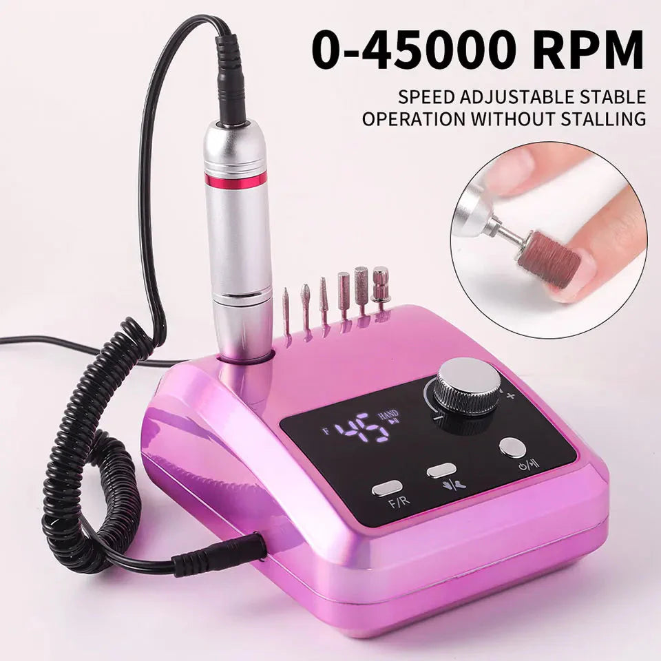 45000RPM Nail Drill Machine Professional Nail Lathe with Large LCD Screen Smart Electric Manicure Polisher Nail Art Tools