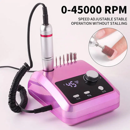 45000RPM Nail Drill Machine Professional Nail Lathe with Large LCD Screen Smart Electric Manicure Polisher Nail Art Tools