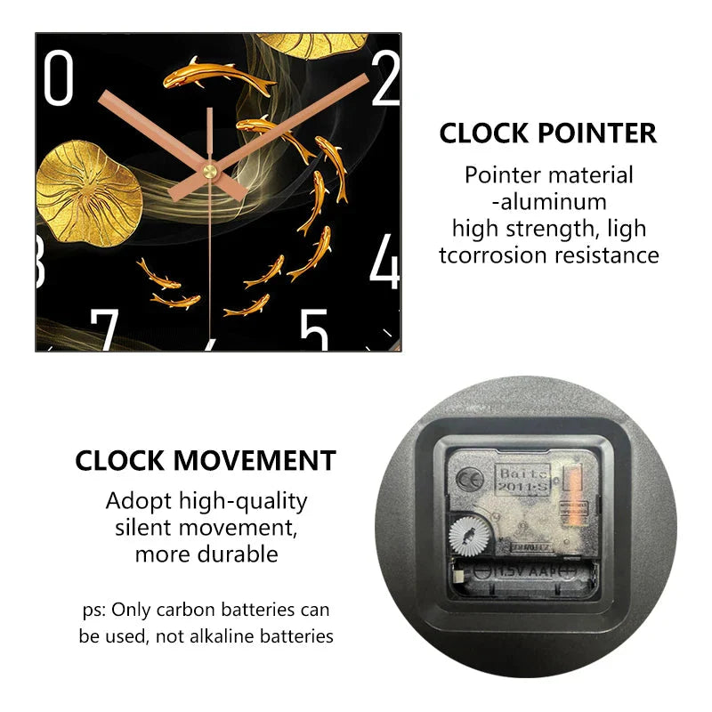 Simple Luxury Quartz Clock Hanging Wall Fish Decoration Modern Style Restaurant Living Room Home Decor Clock 8 10 12 Inche