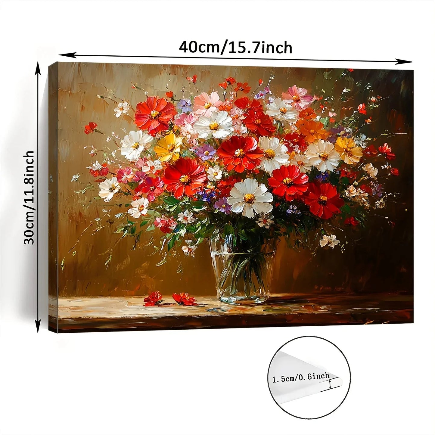 Vibrant Floral Canvas Wall Art - Wooden Framed Colorful Bouquet Print for Home, Office, Living Room, Bedroom, 11.8x15.7 inches