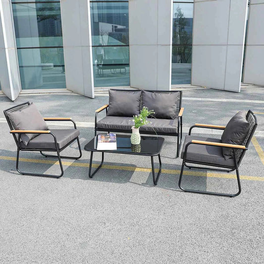 4-Piece Rattan Outdoor Furniture Set - Modern Wicker Sofa & Table for Garden & Patio