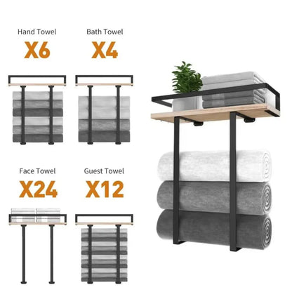 Wood and Iron Bathroom Shelf Rectangle Shape Rust Proof Shower Shelf Large Capacity Space Saving Wall Mounted Shelf