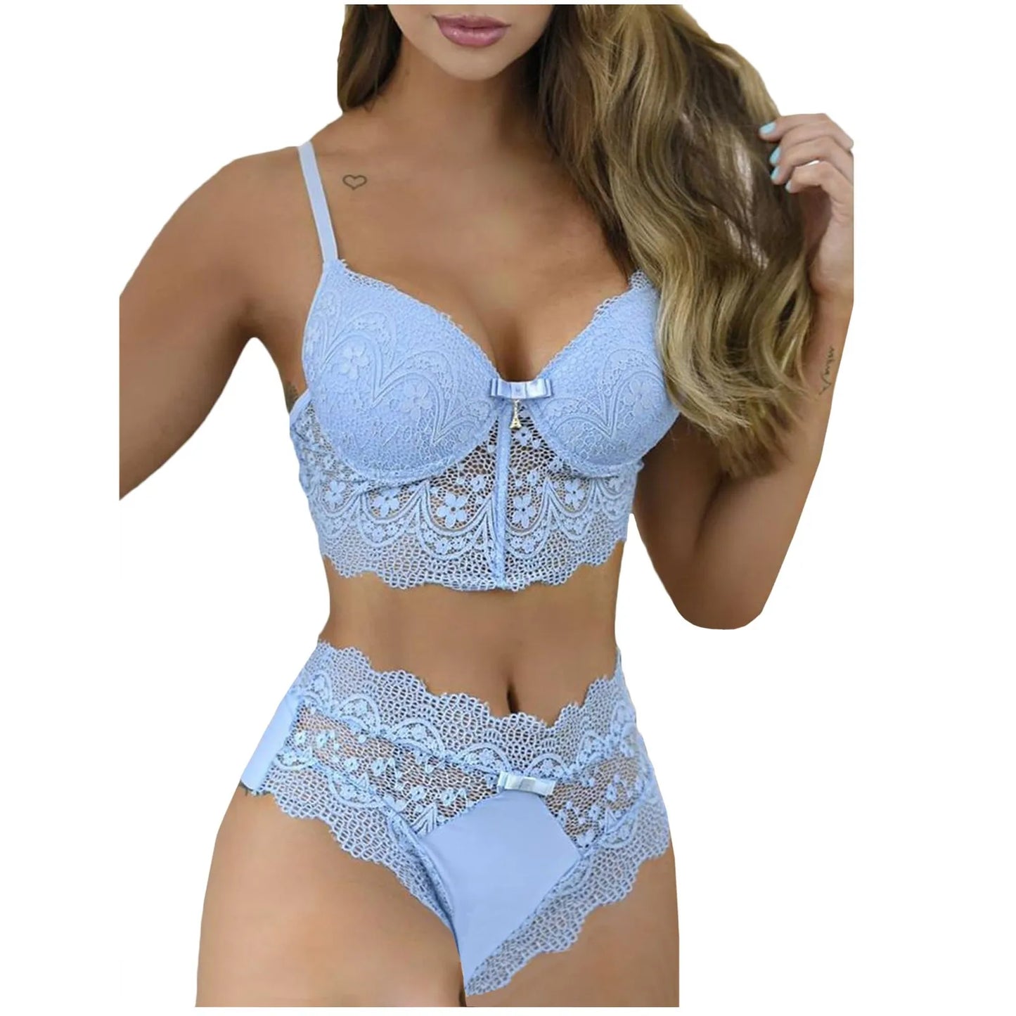 Lace Sexy Bras And Pantie Set For Women Solid Color Push Up Lingerie Outfit Floral Embroidered Ultra-Thin Underwear Set Lenceria