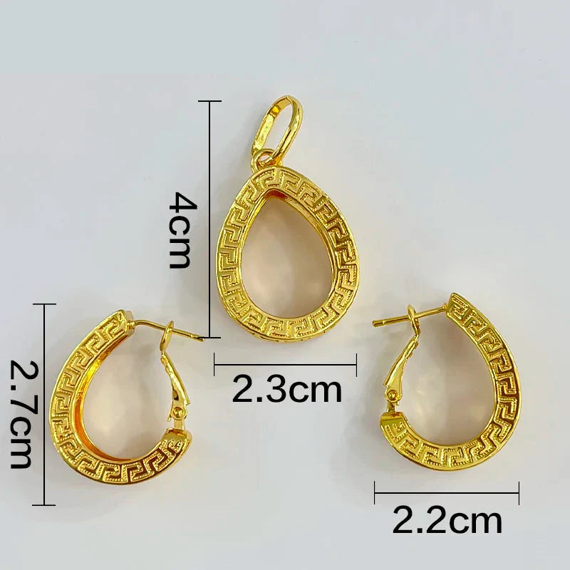 Dubai Golden Jewelry Sets for Women Luxury Italian Bridal Necklace Pendant Earrings Wedding Party Accessories Lady Gifts