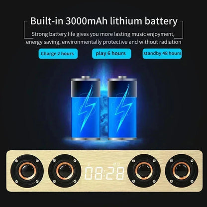 Wooden Soundbar Wireless Bluetooth Speaker Portable Retro Soundbox Subwoofer for TV Computer with FM Radio TF Card USB Boom Box