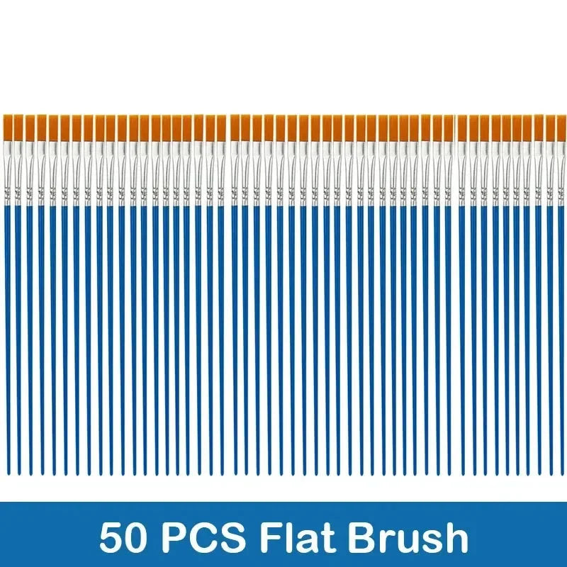 10/20/50Pcs Painting Brushes Set Art Round / Flat Brushs Nylon Hair Paint Brushes Pen for Oil Acrylic Watercolor Art Supplies