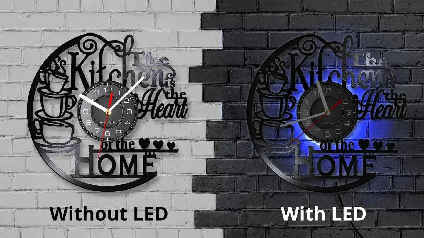 The Kitchen The Heart Of The Home Inspired Vinyl Record Clock Modern Design Vinyl Wall Watch Kitchen Decor Noiseless Timepieces