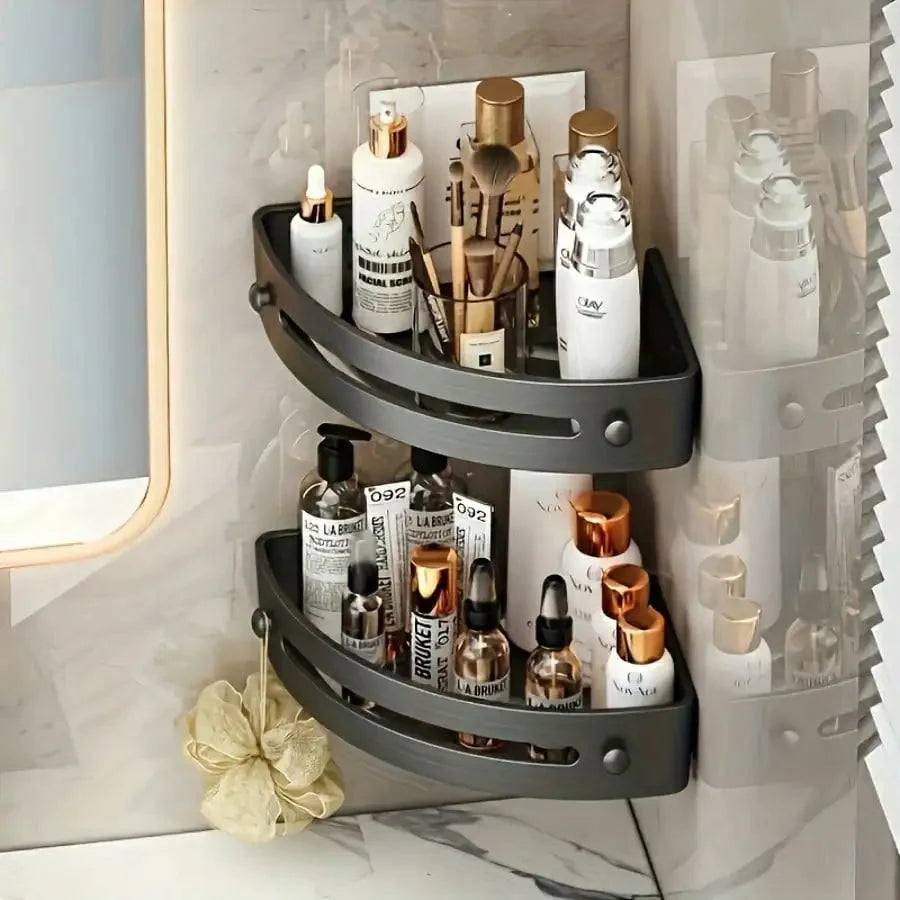 1/2Pcs Wall Mounted Corner Rack: No-Drill Black Bathroom Shampoo Towel Holder