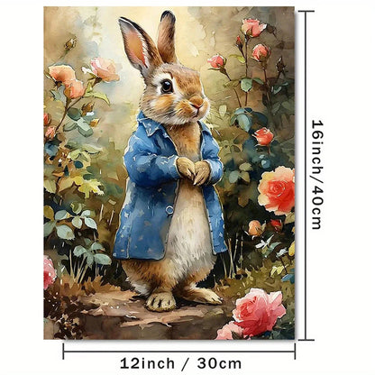Elegant Rabbit Canvas Art for Living Room & Bedroom – Light Luxury Decor, 11.81x15.75in Wall Hanging Painting