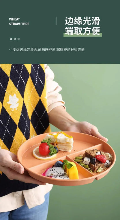 23cm Sub-grid Plate Fat-reducing Sub-plate Children's Tableware Three-grid Rice Plate Separated Dessert Breakfast Plate Kitchen