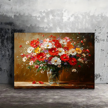 Vibrant Floral Canvas Wall Art - Wooden Framed Colorful Bouquet Print for Home, Office, Living Room, Bedroom, 11.8x15.7 inches
