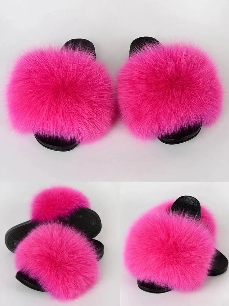 Summer Women Fur Slides Fluffy Furry Slippers Indoor Fuzzy Flip Flops Casual Outdoor Flat Ladies Fur Sandals Plush House Shoes