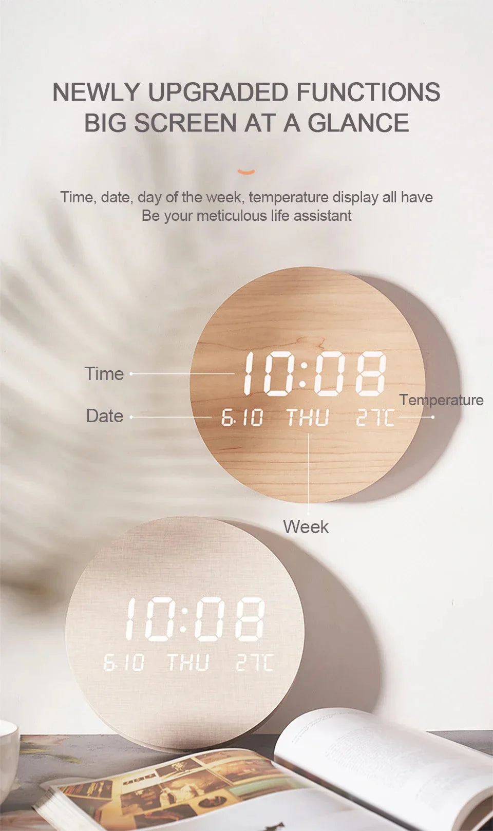 LED Digital Wall Clock Temperature Date Time Multi-function Display Living Room Home Bedroom Silent Clock Fashion Wall Clock