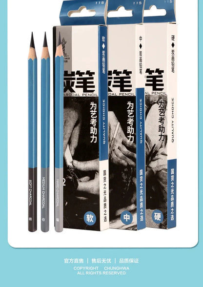 Master Specialized Sketch Charcoal,Hard, Neutral, Soft Refills,Drawing Pencils,Art Student Fine Arts Supplies 12 pcs Box TB-01