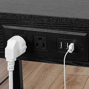 3-Tier Nightstand w/ Charging Station - 2 Pcs Grey Bedside Table w/ USB Ports & Storage Shelf for Bedroom