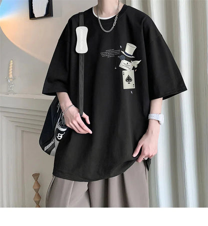 Men's Cotton T-shirts White 5XL Fashion Mens Oversized T Shirt Funny Print Summer Casual Wear Tee Shirts for Men Male Clothes