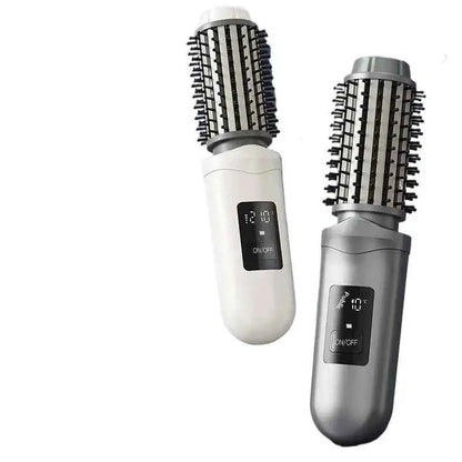 NewCordless Hair Curling Iron Brush USB Rechargeable Travel Heated Round Brush 2-in-1 Electric Hair Curling Wand Styling Tools