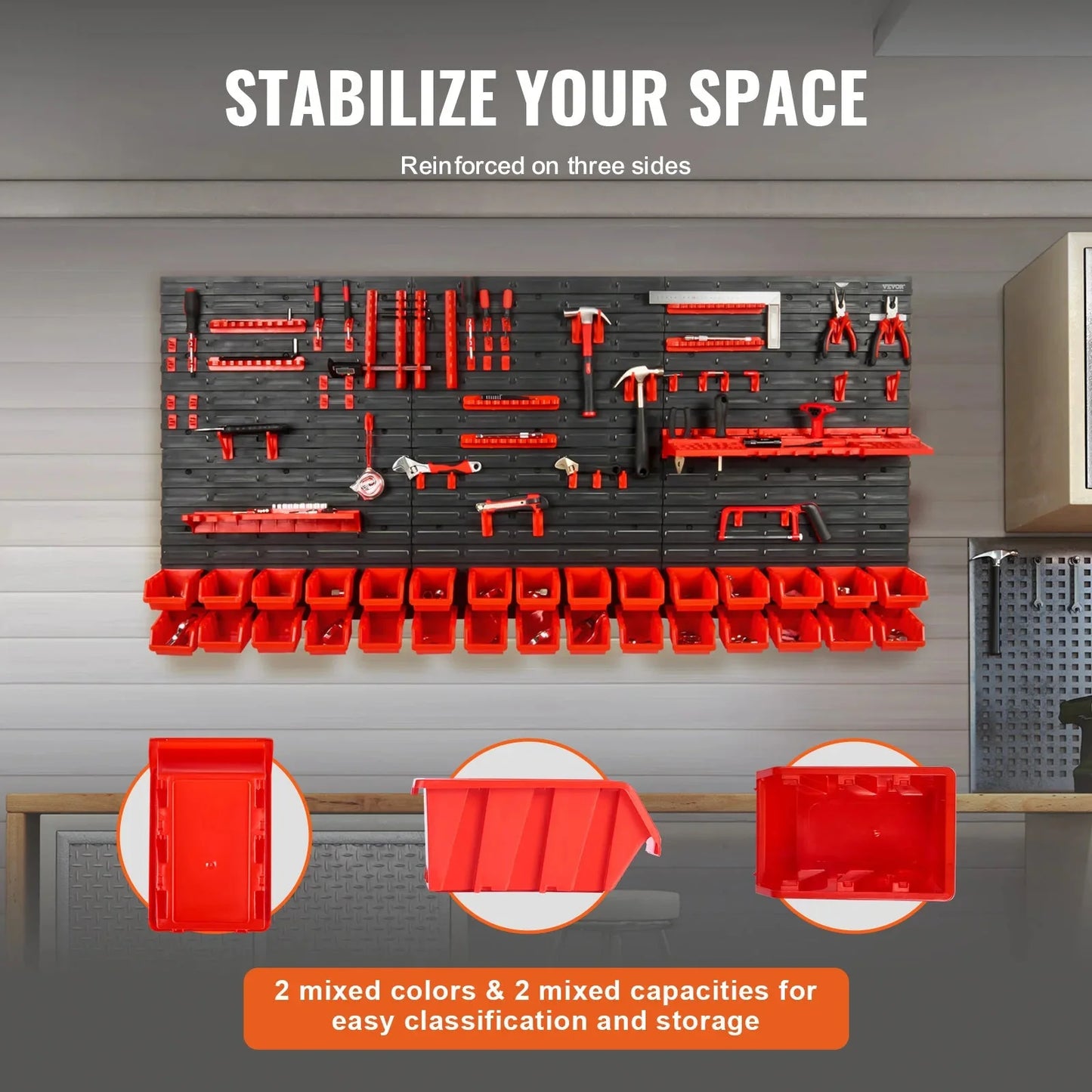 SucceBuy 30Bin Wall Mounted Storage Bins Parts Rack Organizer Garage with Wall Panels Hooks Plastic Shop Tool for Screw Nails