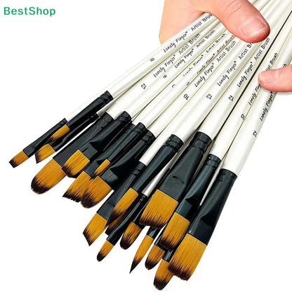 ♥24 Pcs Pearl White Art Paintbrush Set – Nylon Brushes for Oil, Acrylic & Watercolor Painting