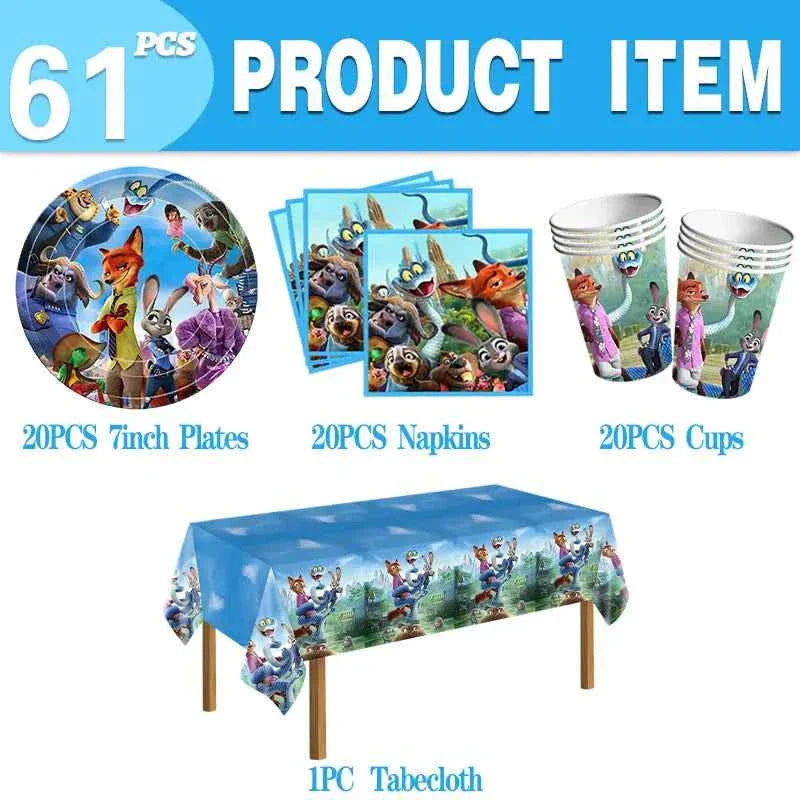 Zootopia Theme Party Supplies Nick Judy Birthday Decoration Balloon Set Tableware Kit Banner Plates Gifts Bags Keychains Sticker