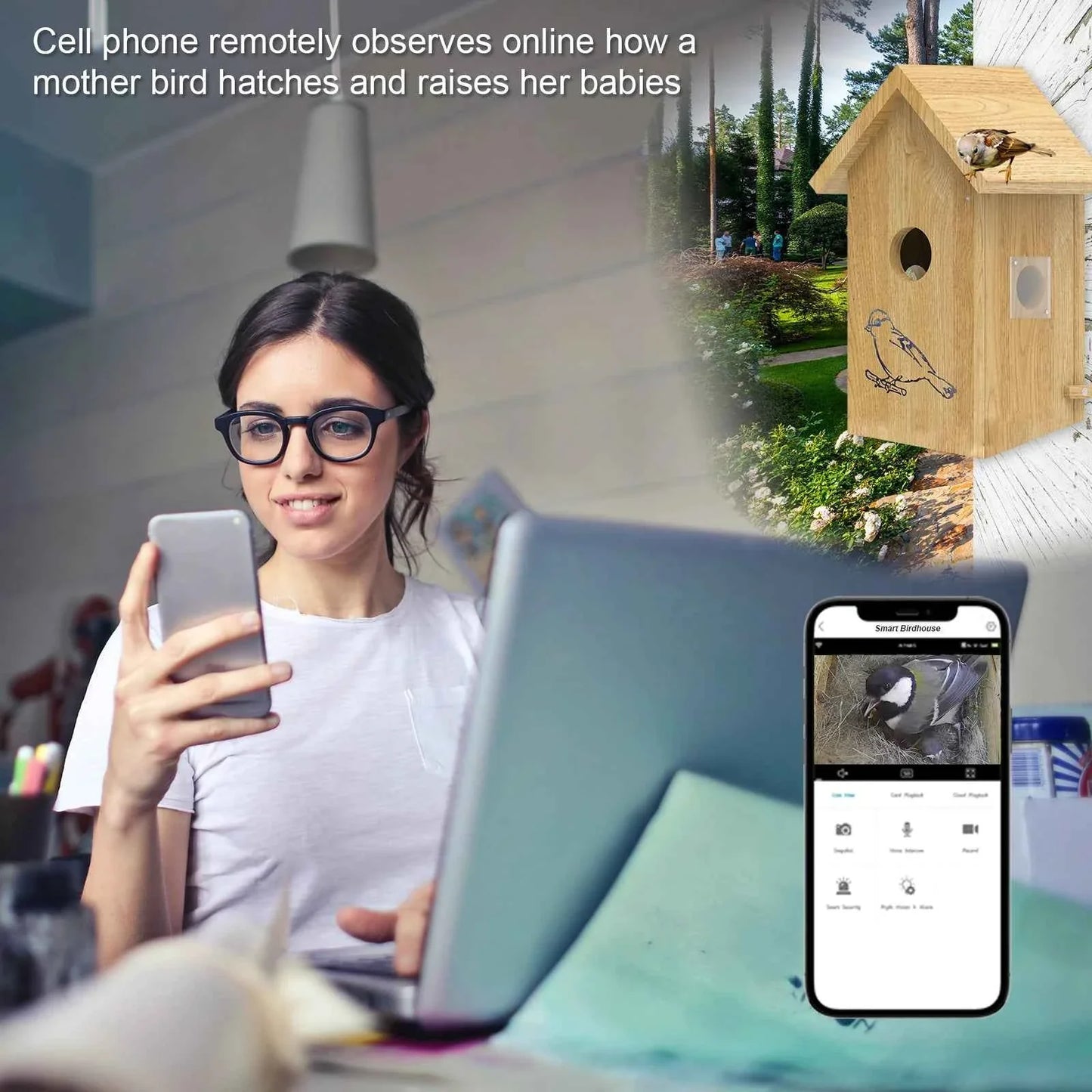 Wooden Birdhouse for Outdoor Bird Nests House for Parrots and Swallows Custom Wifi Smart Wooden Bird House Bird Cage With Camera