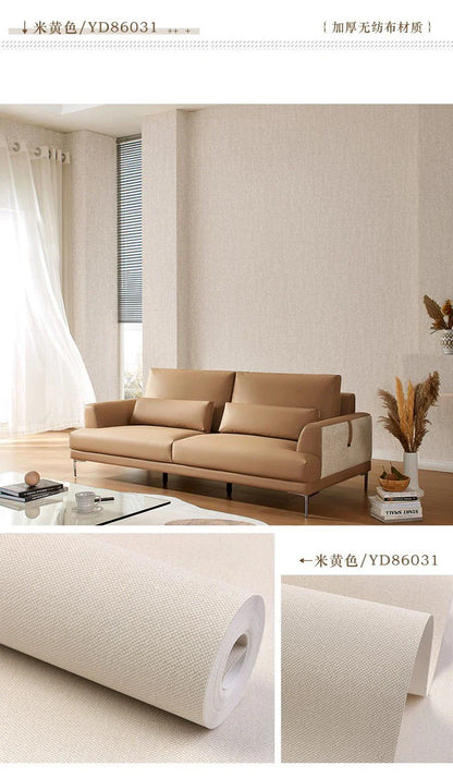 Modern Nordic Linen Textured Wallpaper – Eco-Friendly Non-Woven Solid Color Wall Covering