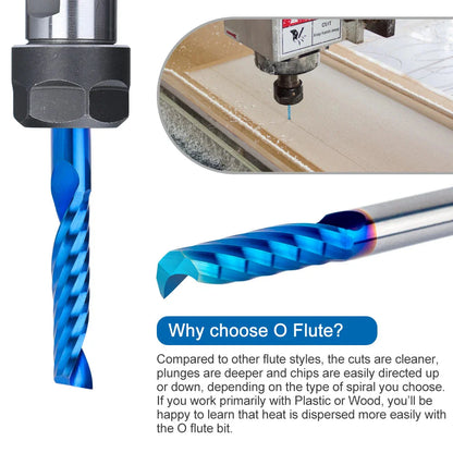 XCAN10pcs Single Flute Carbide End Mill 1/8'' Shank O Flute Spiral CNC Router Bit Cutter 1/1.5/2/2.5/3.175mm Wood Milling Tools